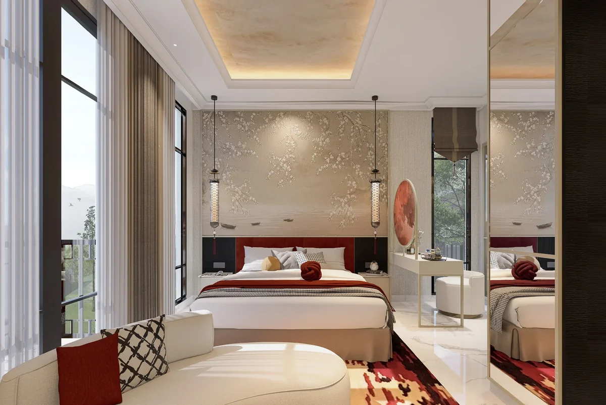Inspirasi interior kamar utama motif oriental blossom — Ideas & Inspiration Show Unit