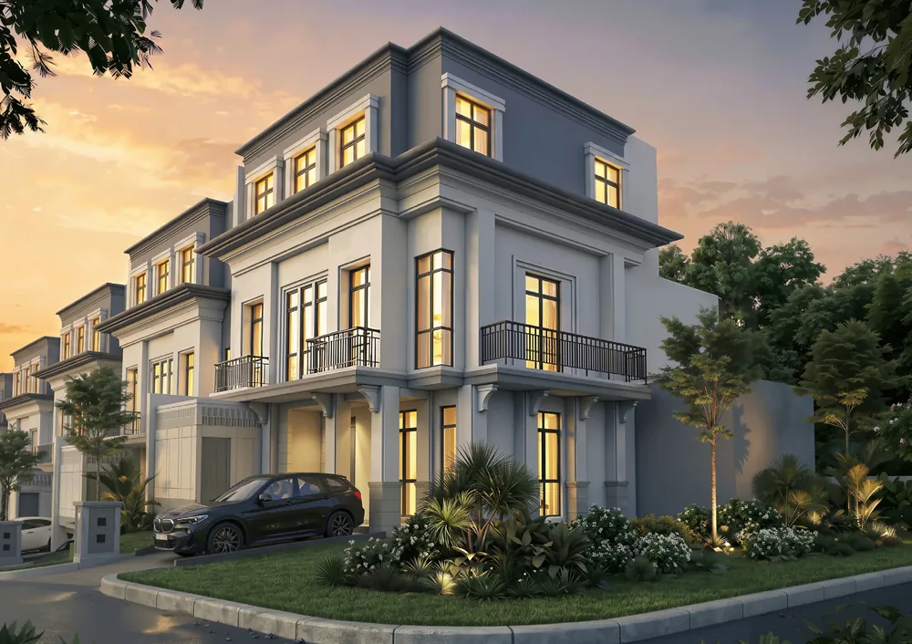 Fasad hoek RED Sherwood 10x18 neo-klasik mansard The Sherwood Residence
